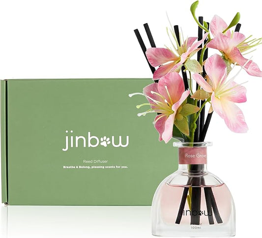 Flower Reed Diffuser Set, Rose Essential Oil with Scent Sticks, Home Fragrance and Air Freshener for Bathroom Shelf and Office Decor, Gift for Men and Women 3.4 oz