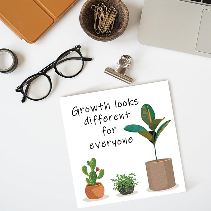 LVQHI Inspirational Wood Block Sign,Growth Looks Different for Everyone Plant Motivational Wooden Block Sign for Home Bedroom Office Desk Table Decor,Inspirational Gift for Coworker Friend 6x6 IN