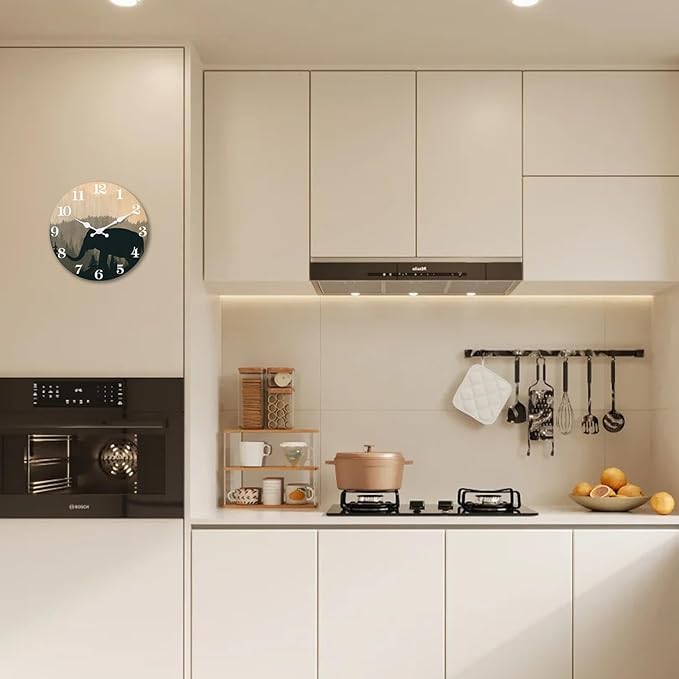 XFM 10 inch Elephant Wall Clock Silent Non-Ticking Clocks Forest Wildlife Wall Clocks Battery Operated Rustic Farmhouse Clock for Home Decor Living Room Kitchen Office