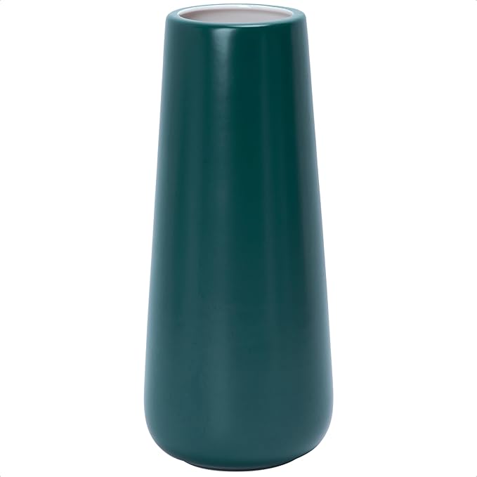 D'vine Dev 11 Inch Ceramic Flower Vase Matte Finishing, Minimalist Design for Home Décor, Bedroom, Living Room, Centerpieces, Office, Emerald Green, VS-XH-F-2