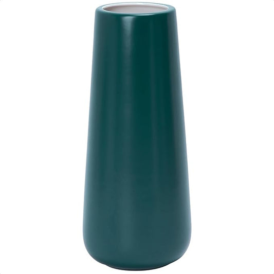 D'vine Dev 11 Inch Ceramic Flower Vase Matte Finishing, Minimalist Design for Home Décor, Bedroom, Living Room, Centerpieces, Office, Emerald Green, VS-XH-F-2