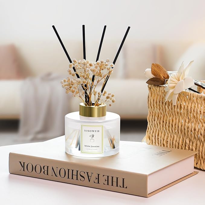 Reed Diffuser Set,5.07 fl oz (150 ml) - White Jasmine Oil Diffusers with 8 Reed Sticks,Home Fragrance Reed Diffuser for Bathroom Shelf Decor