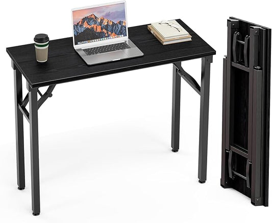 TEMI Small Computer Desk Folding Table - 35.8" Foldable Office Desk, No Assembly, Perfect for Small Spaces in Bedroom, or Apartment, Portable Mini Desk or Study Table Compact Design, Dark Oak