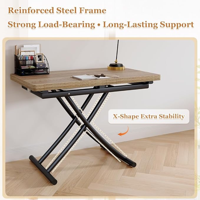 4 in 1 Folding Dining Table with Adjustable Lift Top & Wheels, Multi-Function Coffee Table to Dining Table for Apartments, Kitchens, Living Rooms, Scratch-Resistant & Easy Assembly
