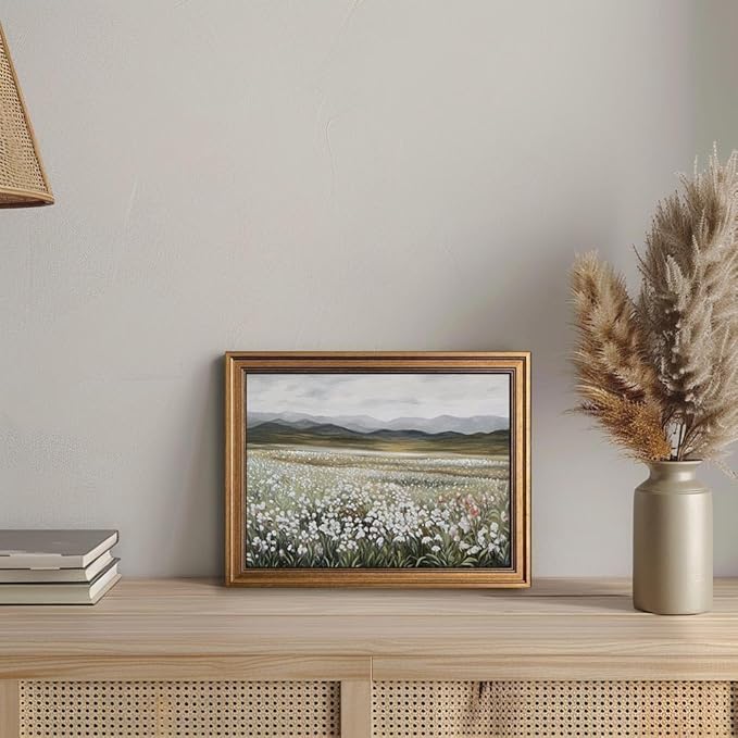 Yeechine Gold Framed Vintage Wall Art Wildflowers Field Canvas Wall Art Print Kitchen Living Room Wall Decor (champ fleuri, 12" L x 9.5" W)