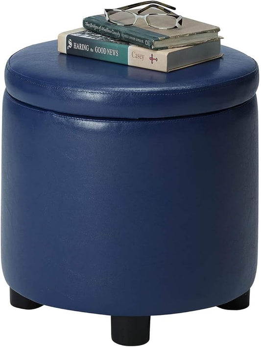 Designs4Comfort Round Accent Storage Ottoman with Reversible Tray Lid