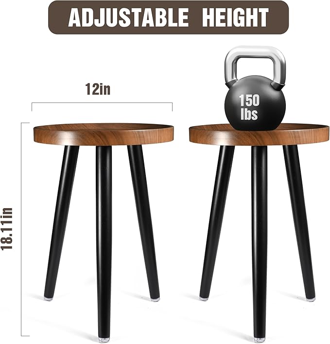 Indoor Plant Stand,Wood Mid Century Plant Table in Walnut Finish,Tall Plant Stand for Flower Pot,Modern Round Small Side End Table with Raised Design (Walnut, 12"x18")