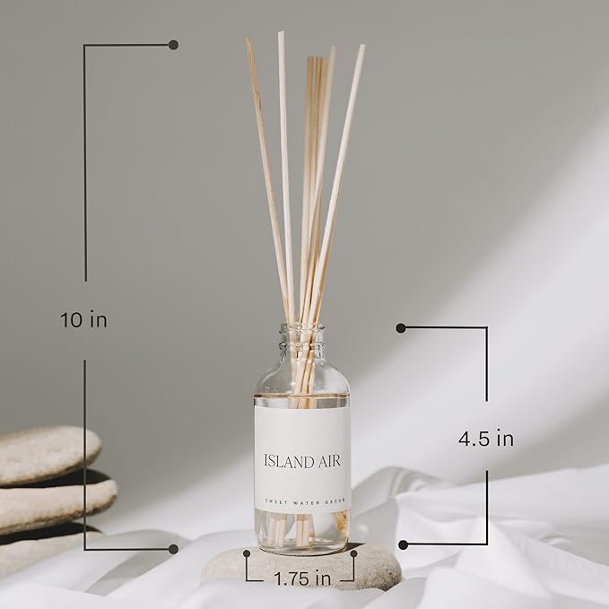 Sweet Water Decor Coastal Lemon Clear Reed Diffuser – Room Decor Aesthetic with Long-Lasting Premium Fragrance of Lemon, Sea Salt, Jasmine & Driftwood for 4 Months – Ideal for Home Décor