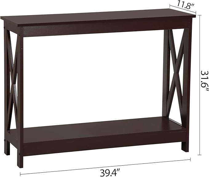ZenStyle Sofa Side Console Table with 2 Storage Shelves Narrow Accent Table for Entryway/Hallway/Living Room, 39.3in L x 11.8in W x 31.6in H (Dark Brown, 39.3 inch)