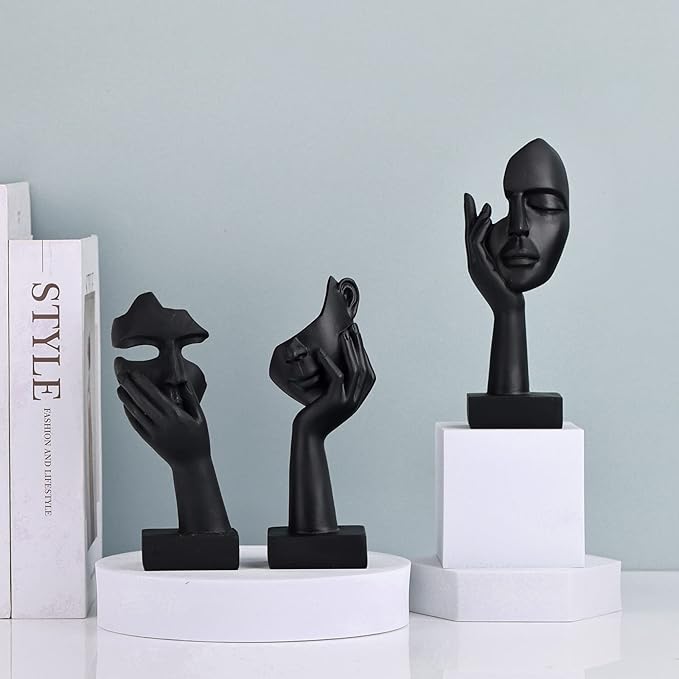 3 Pcs Thinker Small Statue Set - Black Art Abstract Home Accent Figurines for Decor Bedroom, Shelves, Living Room Coffee Table, Office Desktop (3 Pcs Black, 6")