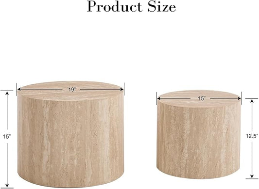 Round Coffee Tables Side Table Set of 2, Wood Nesting End Table for Living Room Balcony Office, No Assembling