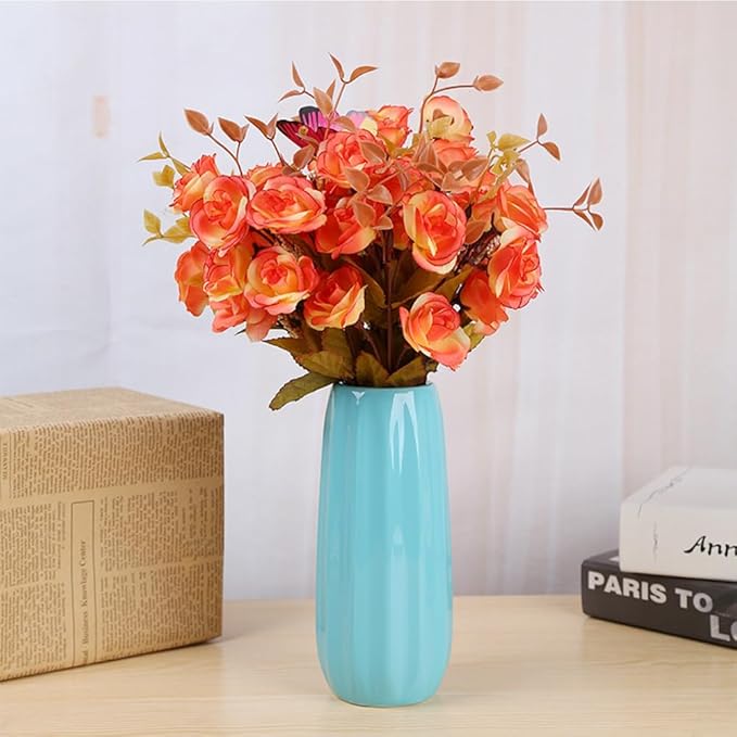 Blue Ceramic Vase 7.3 Inch - Glossy Minimalist Nordic Flower Vase for Home Decor, Perfect for Dried/Fresh Flowers, Wedding Centerpiece, Housewarming Gift for Christmas, Mother’s Day, Valentine’s Day