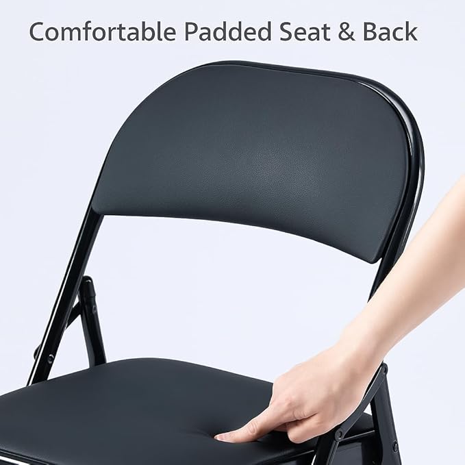 4 Pack Black Folding Chairs with Padded Seat & Back, Metal Frame Foldable Chairs, Portable & Stackable for Indoor Outdoor, Office, Party, Wedding, Conference