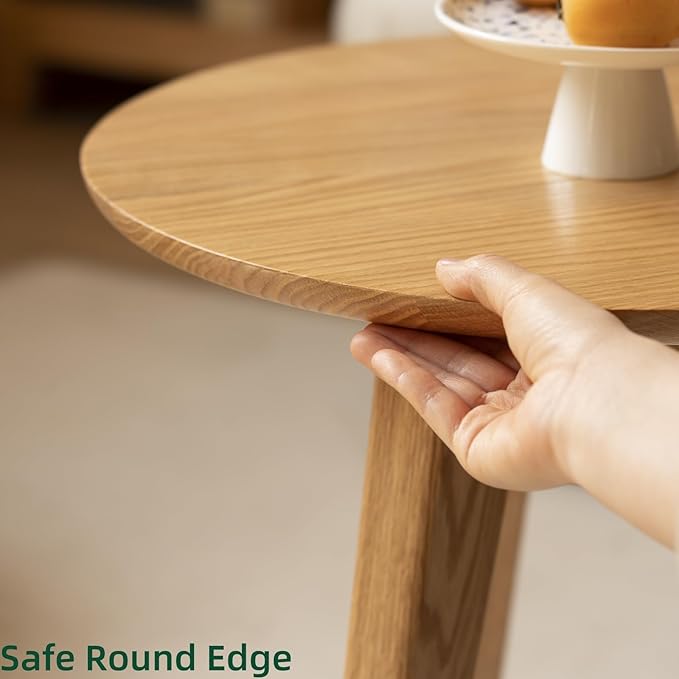 100% Solid Oak Wood Mini Coffee Table, Round Cofffe Tables Side Table w/Solid Wood Legs, Walnut Mid Century Table for Bedroom Balcony Living Room (29.53" D x 17.72" H)