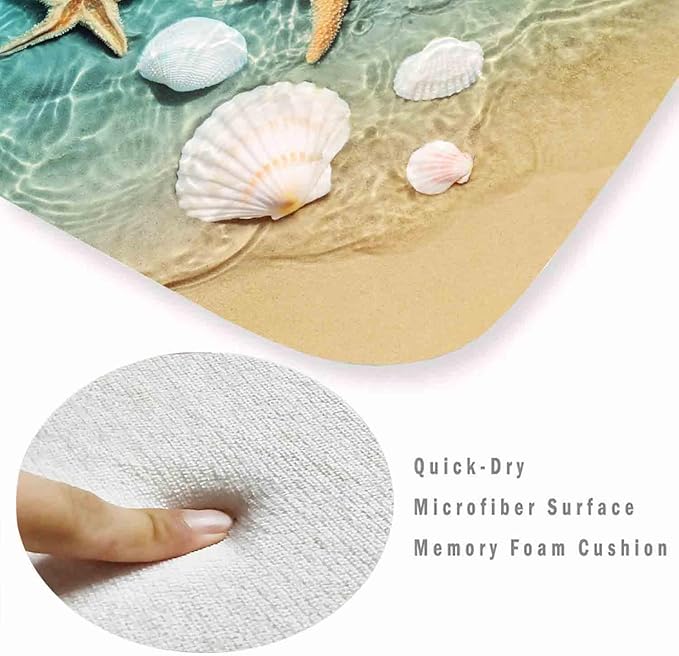 Bath Rugs Sponge Foam Absorbent Soft for Bathroom and Kitchen (23.5x59 inches), Flannel Mat Non Slip Bright 3D Print for Bedside and Living Room(Scallop Starfish)