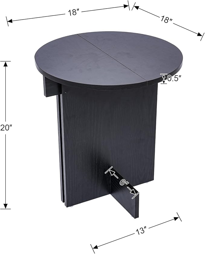 Wooden Round Side Table, Small Drink End Table, Cocktail Table, Modern Accent Night Stand with Wooden Base, Plants Stand for Living Room/Bedroom, Corners, Office, Small Space, Black