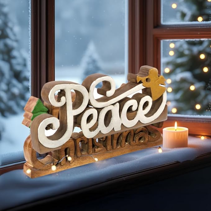 Decozen Living Room Decor: Handcrafted Peace Sign Letters Centerpiece - Bedroom, Indoor Coffee Table, House, Dining Room, Farmhouse & Kitchen Decor, Housewarming Gifts and Accessories - Solid Wood