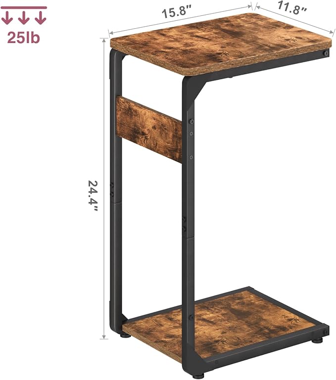 Narrow C-Shaped End Table, Small Side Table for Couch, Sofa TV Tray Table for Living Room, Bedroom, Bedside ET-YB-BR1