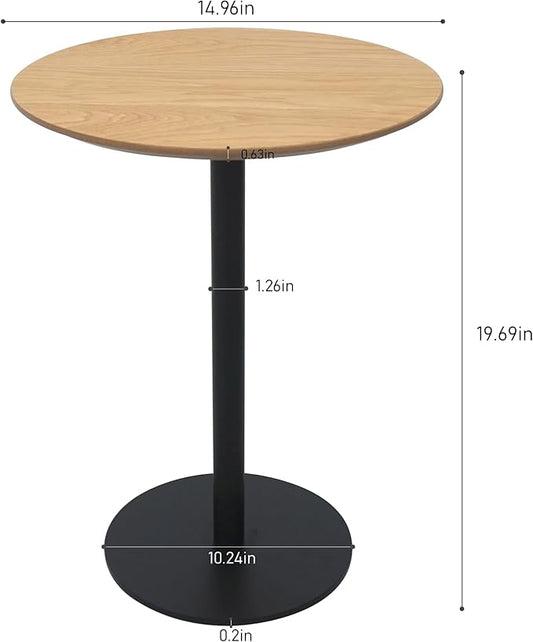 Get Set Style Drink Table, Round End Table, Side Table, Modern Pedestal Table with Metal Base, Small Accent Table for Sofa Couch/Chair, Living Room, Bedroom, Dorm, Patio (Natural)