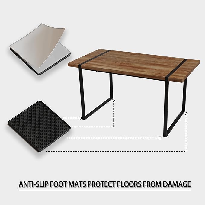 Modern Wooden Dining Table, 59'' Wooden Rectangle Table, Dining Room Table for 4-6, Modern Kitchen Dining Table with Black Metal Legs for Living Dining Kitchen Room(Dark Wood)