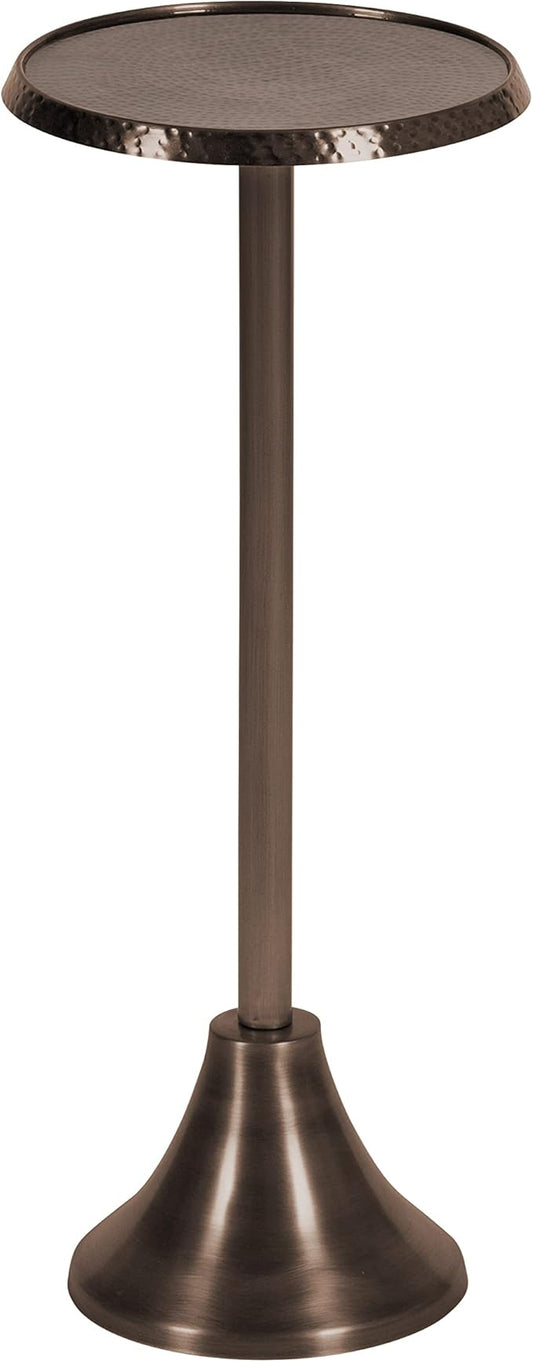 Kate and Laurel Sanzo Modern Pedestal Drink Table, 9 x 9 x 23, Bronze, Decorative End Table with Hammered Tabletop