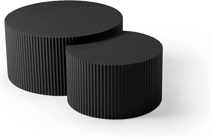 Nesting Coffee Table Set of 2, Modern Round Wooden Circle Accent Coffee Tables for Small Spaces Living Room Bedroom Balcony Office Drum Side Table