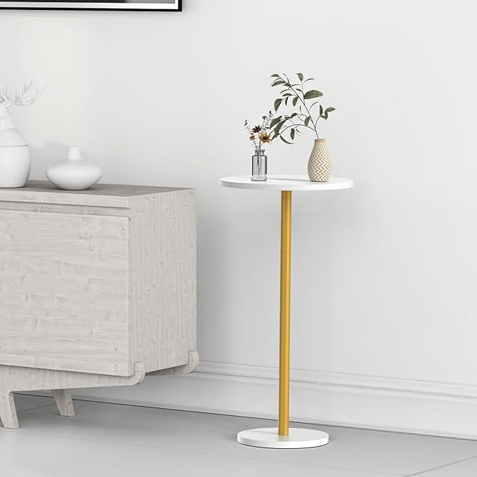 Small White Round Side Table Pedestal Table Drink Tables for Small Spaces Cocktail Pedestal End Table for Living Room Coffee Table Nightstand for Bedroom, Sofa and Balconty