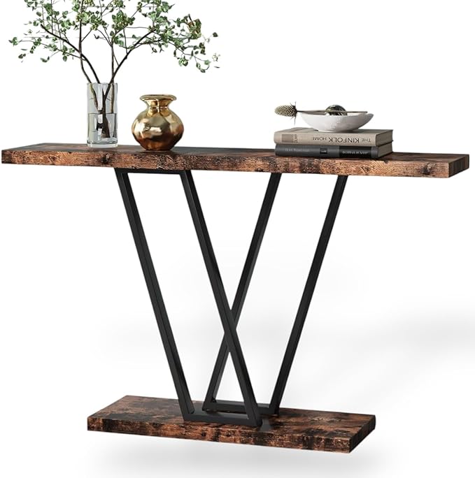 VANOMi Farmhouse Entryway Table, Rustic Sofa & Console Table Narrow Side Table for Living Room, Entryway, Rustic Brown