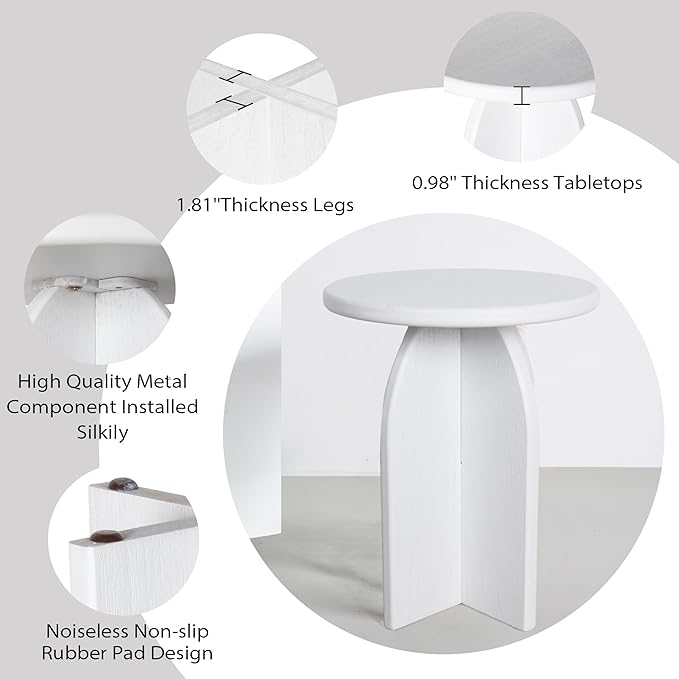 Oakrain Small Round Side End Table, Modern Nightstand Bedside Table, White Accent Pedestal Table for Living Room Bedroom Office Balcony