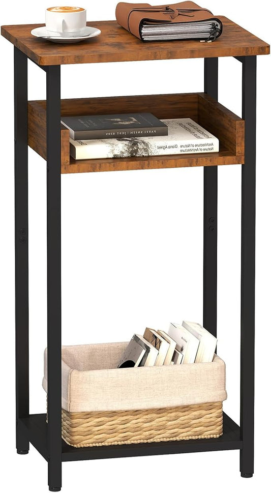 Tall End Table, 30 inch High Side Table, Small Entryway Table, Bedside Table for Living Room, Bedroom, Office, Rustic Brown