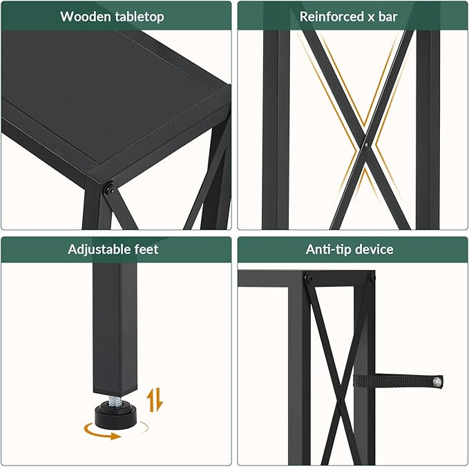 55.1" Narrow Sofa Table, Console Table with Oulets & USB Ports, Entryway Table, Industrial Couch Table for Hallway, Living Room, Bedroom, 6.5 Feet Power Cord,Black