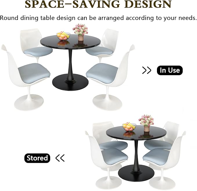 DKLGG Black Round Dining Table, 31.5" Tulip Table Kitchen Dining Table for 2-4 People with MDF Top & Pedestal Base, Mid-Century End Leisure Coffee Office Living Room Table