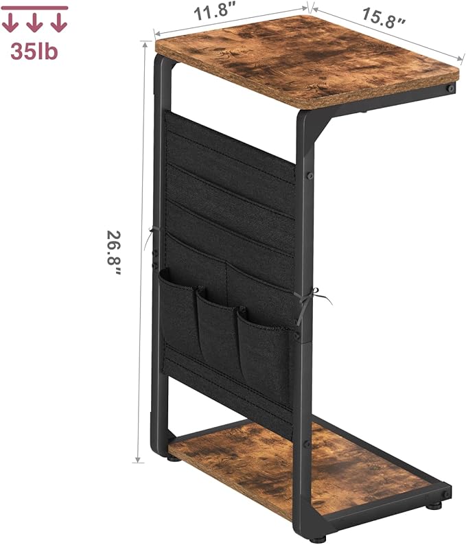 C-Shaped End Tables, TV Trays Set of 2, Small Side Table for Couch with Storage Bag, Sofa Table for Living Room, Bedroom, Bedside ET-P-BRW2