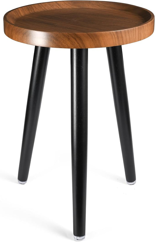 Indoor Plant Stand,Wood Mid Century Plant Table in Walnut Finish,Tall Plant Stand for Flower Pot,Modern Round Small Side End Table with Raised Design (Walnut, 12"x18")