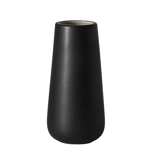 D'vine Dev 8 Inch Ceramic Flower Vase Matte Finishing, Minimalist Design for Home Décor, Bedroom, Living Room, Centerpieces, Office, Ebony Black, VS-XH-E-1