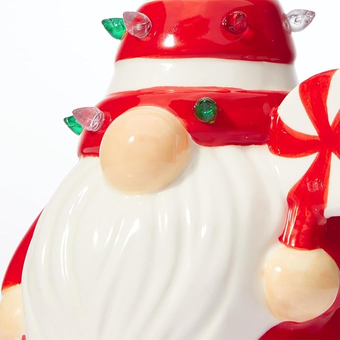 RM ROOMERS Lighted Christmas Gnome, 7.48" Candy Theme LED Elf Figurine with Multicolor Lights Pre-lit Ceramic Xmas Tree Decor for Table Centerpiece Mantel Home Indoor