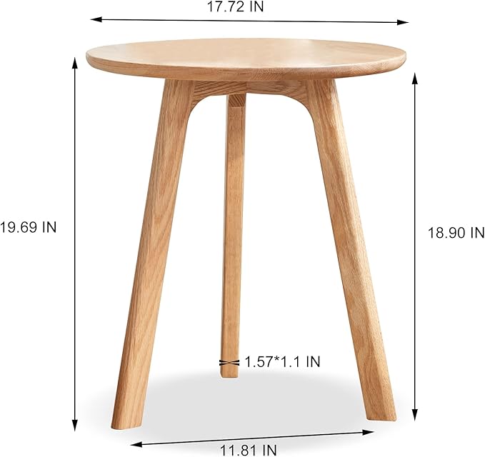Modern Coffee Table,Solid Oak Round Side Table with 3-Legs & Non-Slip Pads,Easy Assembly Wood End Tables/Nightstand for Living Room,Bedroom,Home,Office,16.96" H Natural