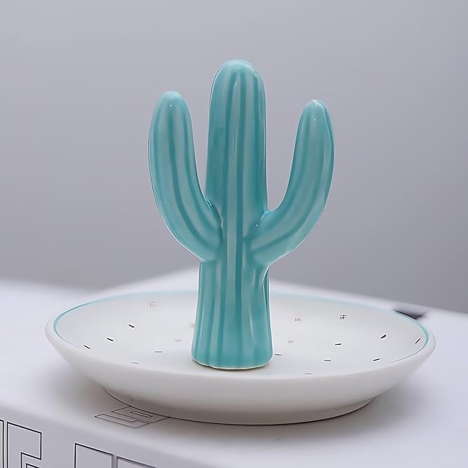 Cactus Ceramic Jewelry Tray, Ring Dish & Trinket Holder - Boho Room & Bathroom Decor for Women, Cute Desk Organizer - Gift for Her, Mom, Sister, Best Friend, Christmas, Birthday