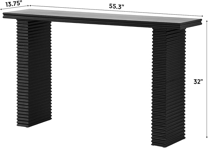 Wnutress Wood Console Table, 55.3" Long Sofa Table, Farmhouse Fluted Entryway Table for Living Room, Hallway, Entrance Foyer, Easy Assembly, Black