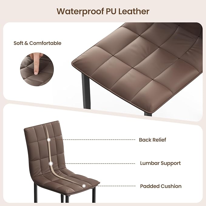 Dining Chairs Set of 2, PU Leather Upholstered Office Chair with Metal Legs, Modern Accent Chairs, Parsons Chairs for Kitchen, Dining Room, Restaurant, Cafe, Bedroom, Office, Balcony, Courtyard