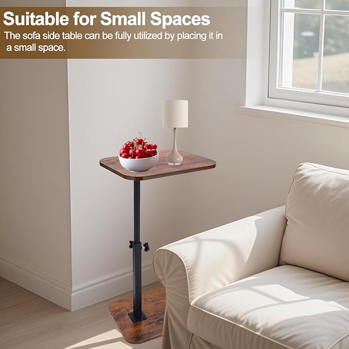 C Shaped End Table for Couch, 360° Swivel Height Adjustable TV Tray for Livingroom,Bedroom,Study and Small Spaces(Vintage Brown)