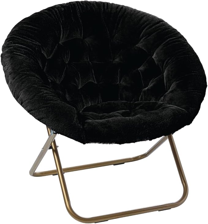 Milliard Saucer Chair For Adults, Teens & Kids, Black, Faux Fur XL Circle Chair for Bedroom, Dorm & Gaming, Foldable Comfy Accent Seat for Small Spaces, Folding Moon / Mushroom / Round Oversized Style