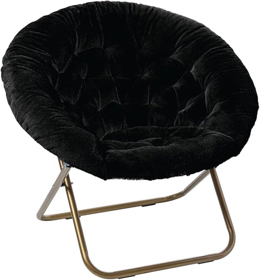 Milliard Saucer Chair For Adults, Teens & Kids, Black, Faux Fur XL Circle Chair for Bedroom, Dorm & Gaming, Foldable Comfy Accent Seat for Small Spaces, Folding Moon / Mushroom / Round Oversized Style