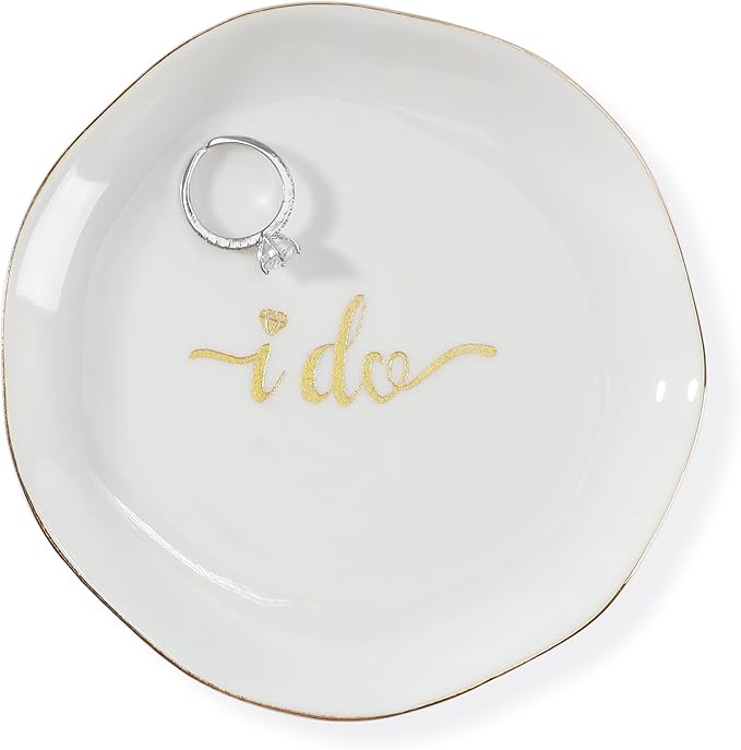 HOME SMILE I Do Ring Dish,Engagement Engaged Wedding Bridal Gifts for Newly Engaged Friend,Daughter, Sister,Newlyweds,BFF,Ceramic White