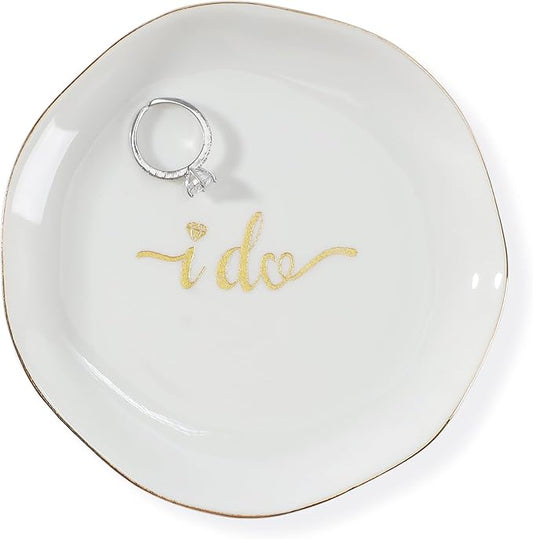 HOME SMILE I Do Ring Dish,Engagement Engaged Wedding Bridal Gifts for Newly Engaged Friend,Daughter, Sister,Newlyweds,BFF,Ceramic White