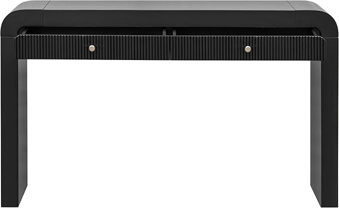 kevinplus 54.3'' Rustic Wood Console Table Sofa Table with Fluted Drawer Storage for Entryway, Modern Elegant Design & Curved Edge, Easy Assemble, Black