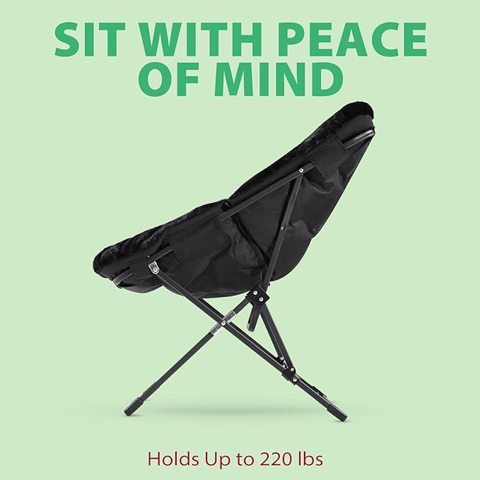 OAKHAM Comfy Chair for Adults, Soft Faux Fur Folding Lounge for Bedroom Living Room Dorm Rooms Flexible Reading Chair for Teens Kids, X-Large Foldable (Faux Fur-Black)