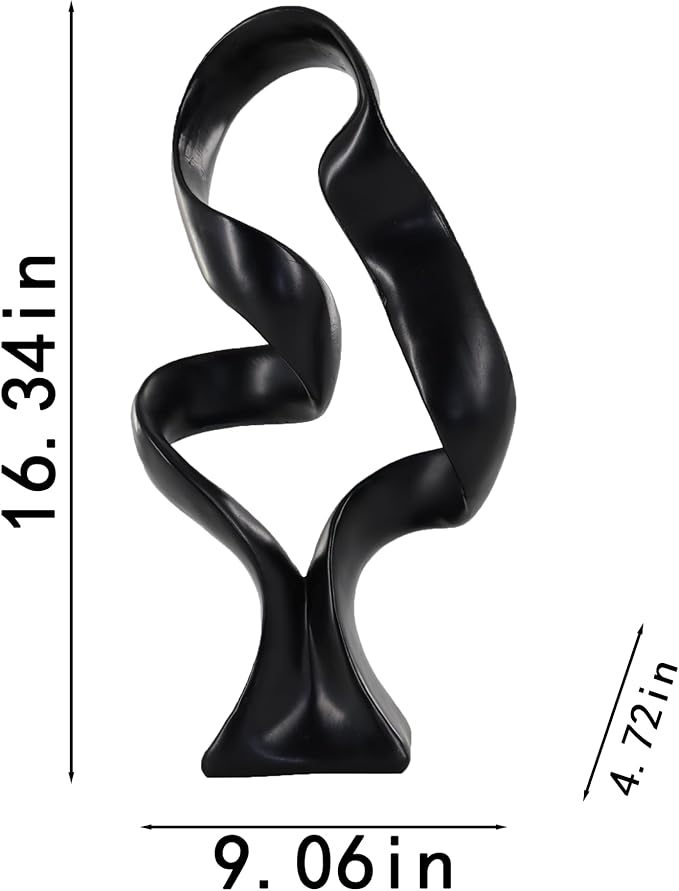 15" Modern Abstract Ribbon Decorative Sculpture, Knot Sculptures,Home Decor,Coffee Table Statues,Dining Living Room Desk Decor（Black）