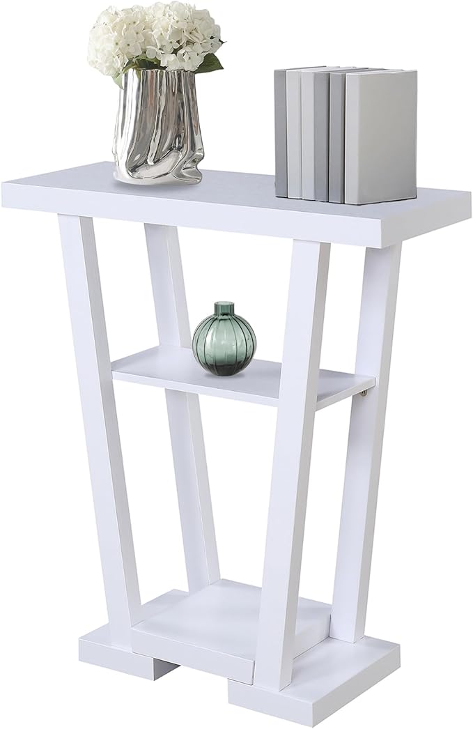 Convenience Concepts Newport V Console Modern Sofa Storage Shelves, Narrow Entryway Hall Living Room, Display Accent Table, 31.5", White