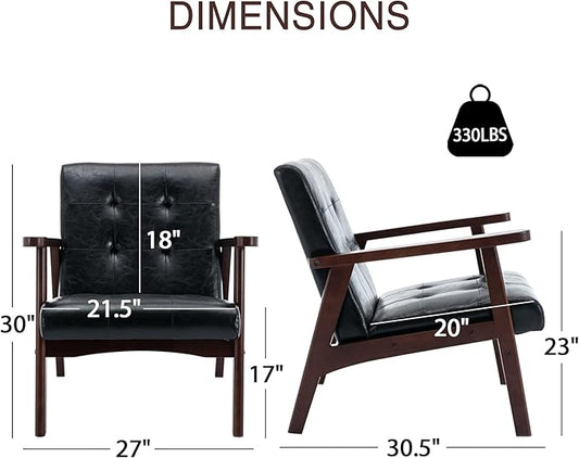 Bonzy Home Accent Chair - Faux Leather Mid Century Modern Chair for Living Room | Sturdy Solid Wood Frame Armchair, Comfy Retro Chair for Bedroom & Small Spaces, Accent Chairs, Black